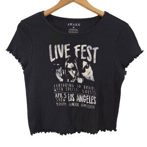 Live Fest Tour T-Shirt Black Cropped Rock‎ N Roll Concert Womens Medium EUC